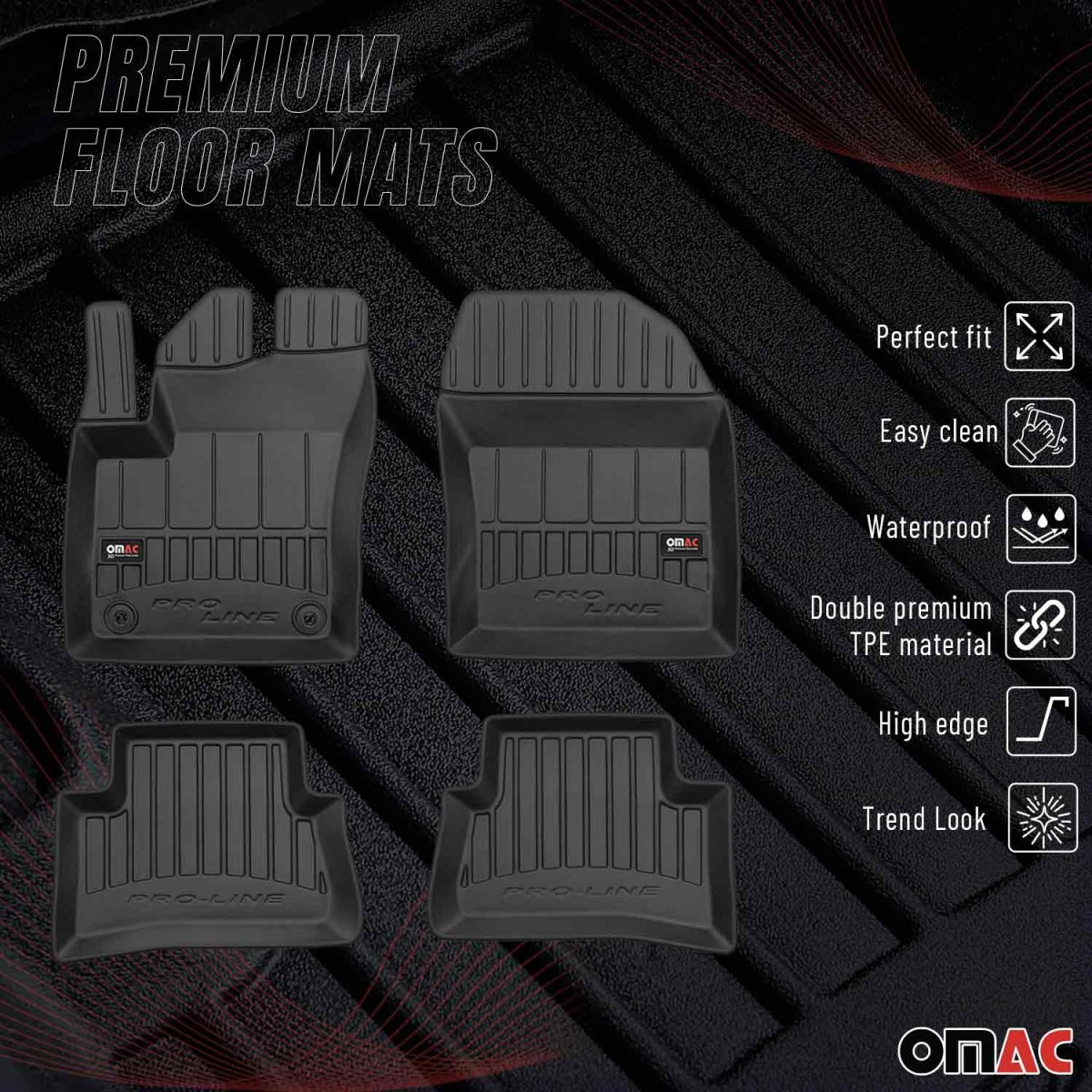 Toyota C-HR Floor Mat - Omac - Premium TPE - Black - '18-'22